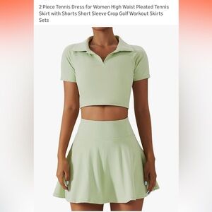 Light Green Cropped Polo Top and Skirt Set